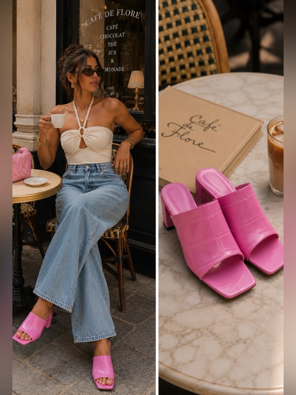 By Far Katya Pink Leather Croc Embossed Square Toe Mule‎ Sandal Block EU 36 US 6